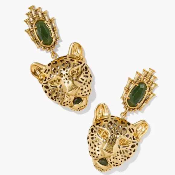 Kendra Scott Maura Vintage Gold Jaguar statement earrings in SAGE. NEW - Picture 1 of 9